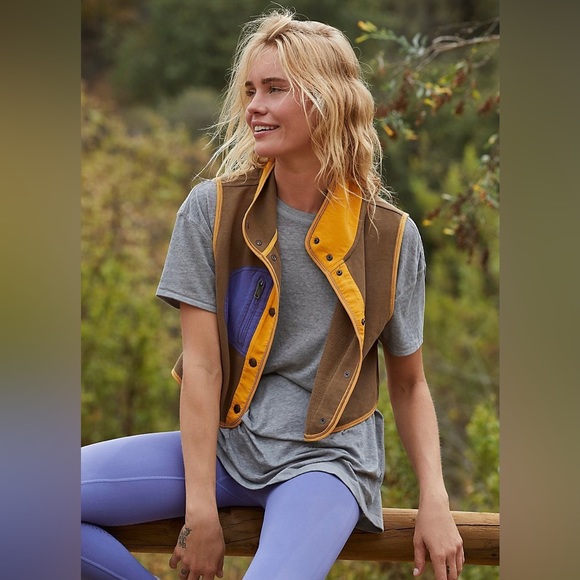 FP Movement by Free People Jackets & Blazers - free people movement colorblock brown yellow purple one on one vest NWT large